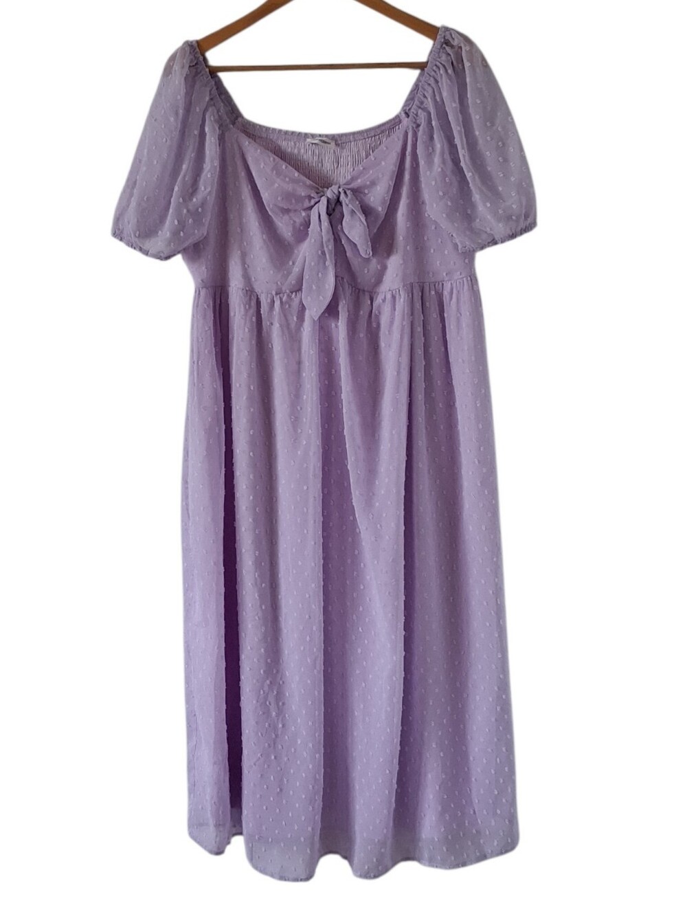 Lilac Swiss Dot Tie-Front Dress Pinup Fashion 16 Purple Maxi Lined Fairycore